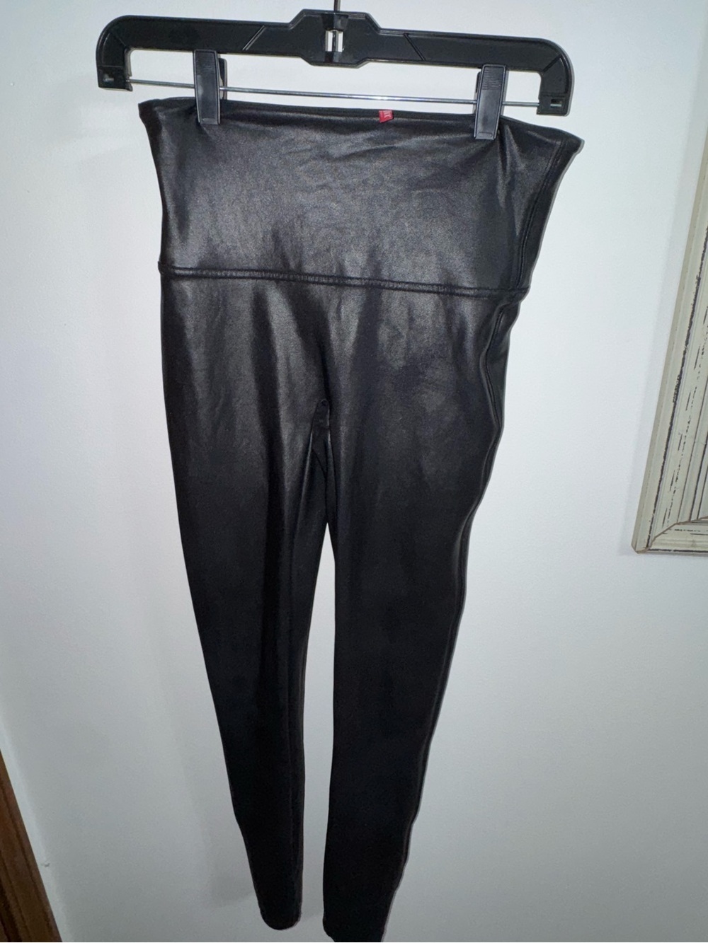 SPANX Black High-Waist Stretch Leggings with Red Logo Tag